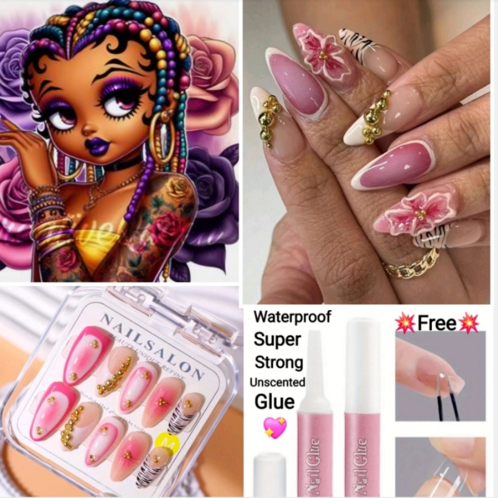 New 💝 10pcs/Set Premium 3D Almond Shaped French Tip Gradient Orchid Faux Nails